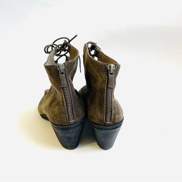 Eileen Fisher Taupe Suede Leather Lace Up Open Toes Block Heel Bootie 8.5 - Picture 6 of 8